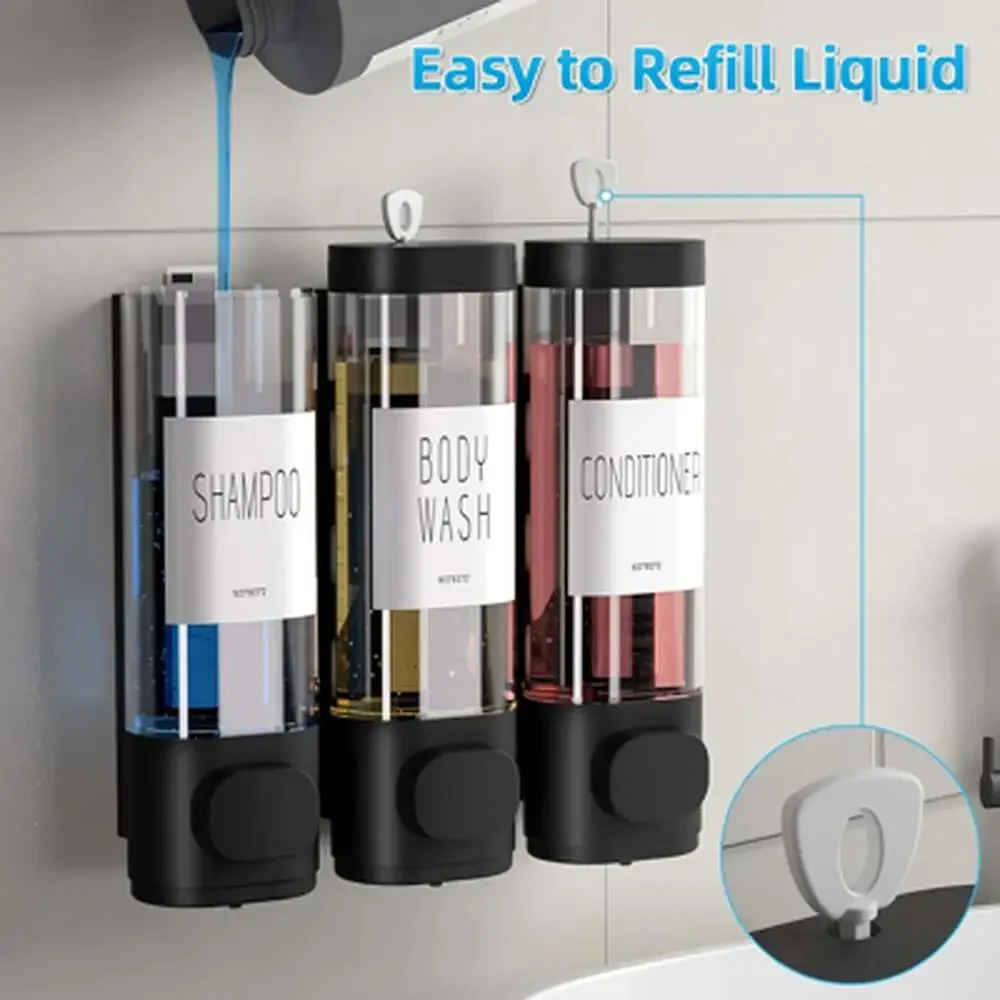 Shampoo Conditioner Dispenser Wall Mount No Drill 10.2 Oz Plastic Refillable